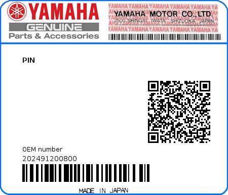 Product image: Yamaha - 202491200800 - PIN   0