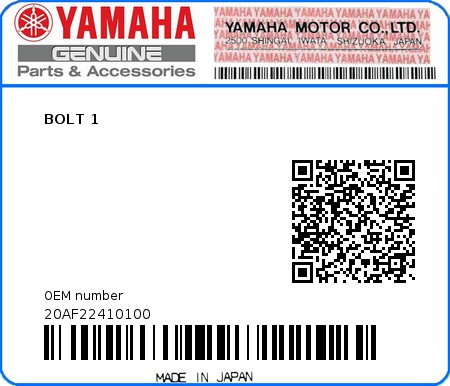 Product image: Yamaha - 20AF22410100 - BOLT 1   0