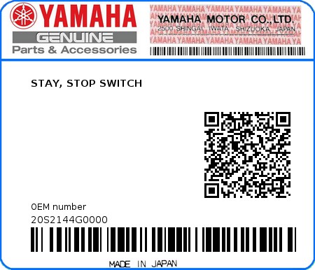 Product image: Yamaha - 20S2144G0000 - STAY, STOP SWITCH  0