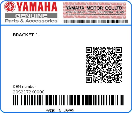 Product image: Yamaha - 20S2172K0000 - BRACKET 1  0