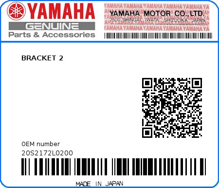 Product image: Yamaha - 20S2172L0200 - BRACKET 2  0