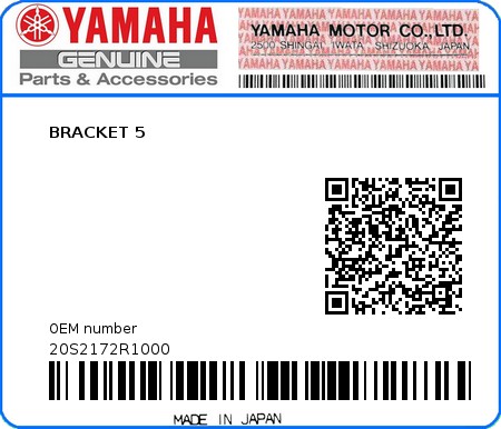 Product image: Yamaha - 20S2172R1000 - BRACKET 5  0
