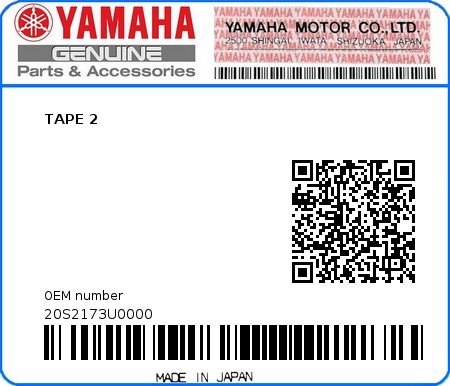 Product image: Yamaha - 20S2173U0000 - TAPE 2  0