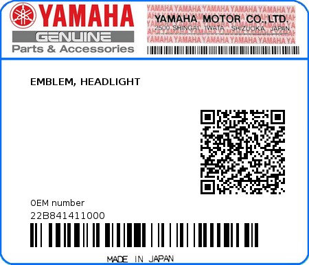 Product image: Yamaha - 22B841411000 - EMBLEM, HEADLIGHT  0