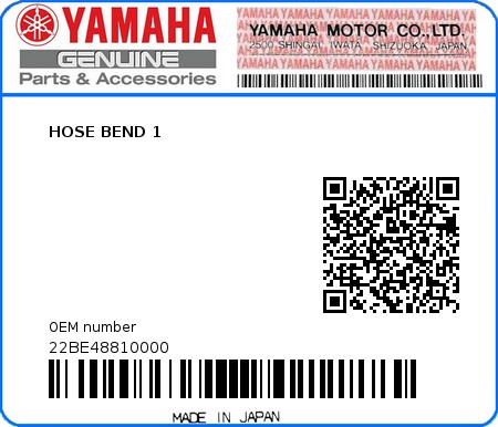 Product image: Yamaha - 22BE48810000 - HOSE BEND 1  0
