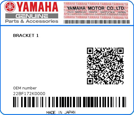 Product image: Yamaha - 22BF172K0000 - BRACKET 1  0