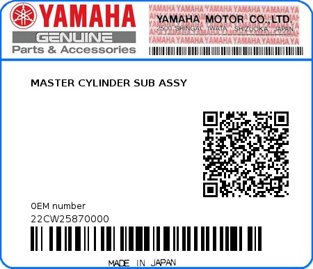 Product image: Yamaha - 22CW25870000 - MASTER CYLINDER SUB ASSY  0