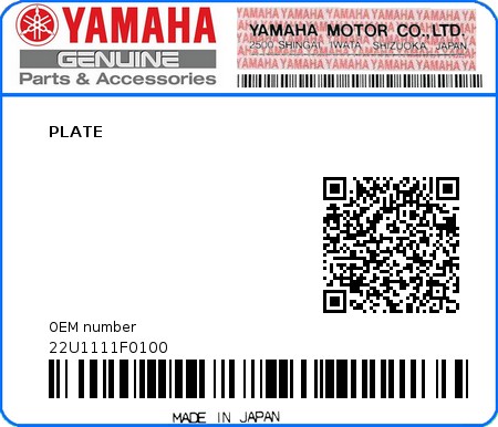 Product image: Yamaha - 22U1111F0100 - PLATE  0