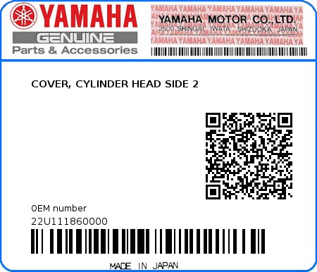 Product image: Yamaha - 22U111860000 - COVER, CYLINDER HEAD SIDE 2   0