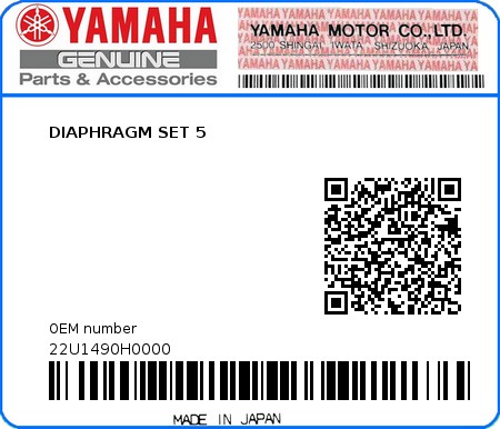 Product image: Yamaha - 22U1490H0000 - DIAPHRAGM SET 5  0