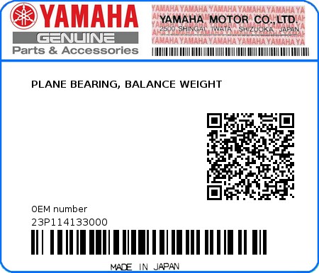 Product image: Yamaha - 23P114133000 - PLANE BEARING, BALANCE WEIGHT  0