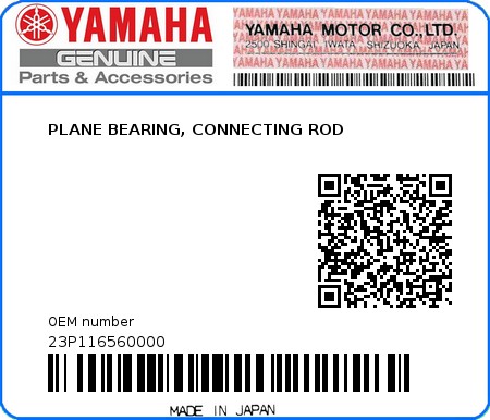 Product image: Yamaha - 23P116560000 - PLANE BEARING, CONNECTING ROD  0