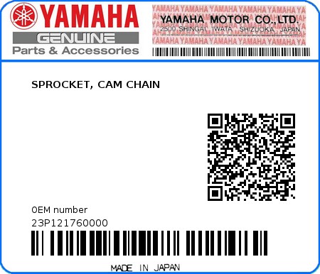 Product image: Yamaha - 23P121760000 - SPROCKET, CAM CHAIN  0