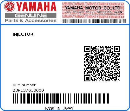 Product image: Yamaha - 23P137610000 - INJECTOR  0