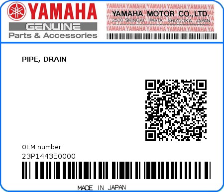 Product image: Yamaha - 23P1443E0000 - PIPE, DRAIN  0