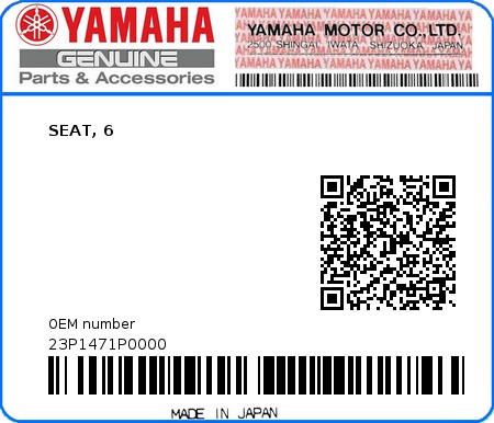 Product image: Yamaha - 23P1471P0000 - SEAT, 6  0