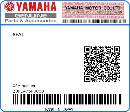 Product image: Yamaha - 23P1475P0000 - SEAT  0