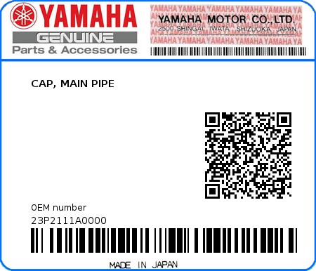 Product image: Yamaha - 23P2111A0000 - CAP, MAIN PIPE  0