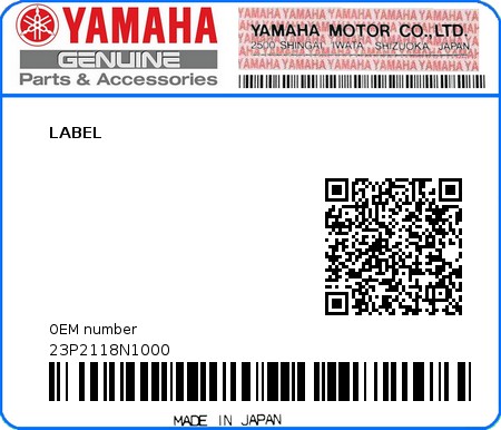 Product image: Yamaha - 23P2118N1000 - LABEL  0