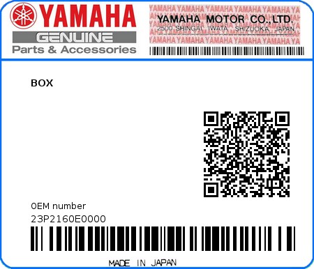 Product image: Yamaha - 23P2160E0000 - BOX  0