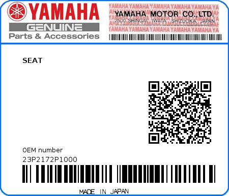 Product image: Yamaha - 23P2172P1000 - SEAT  0