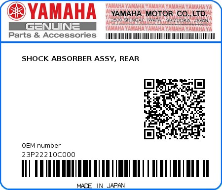 Product image: Yamaha - 23P22210C000 - SHOCK ABSORBER ASSY, REAR  0
