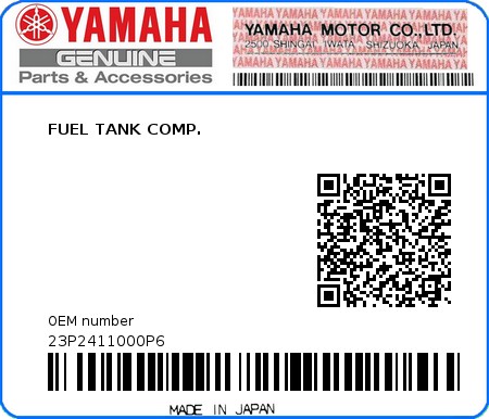 Product image: Yamaha - 23P2411000P6 - FUEL TANK COMP.  0