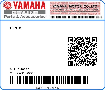 Product image: Yamaha - 23P243150000 - PIPE 5  0