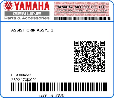 Product image: Yamaha - 23P2470J00P1 - ASSIST GRIP ASSY., 1  0
