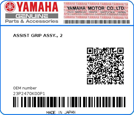 Product image: Yamaha - 23P2470K00P1 - ASSIST GRIP ASSY., 2  0