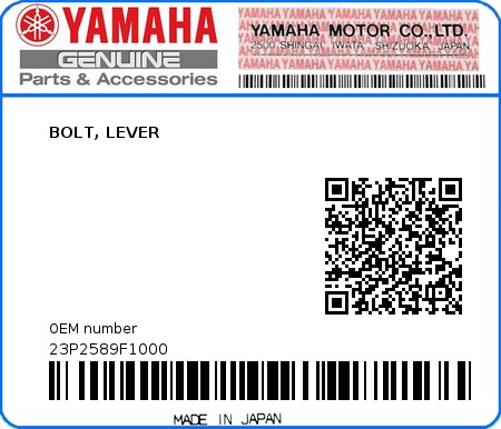 Product image: Yamaha - 23P2589F1000 - BOLT, LEVER  0