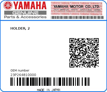 Product image: Yamaha - 23P264810000 - HOLDER, 2  0