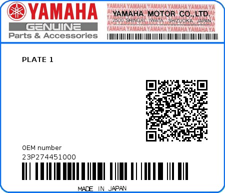 Product image: Yamaha - 23P274451000 - PLATE 1  0
