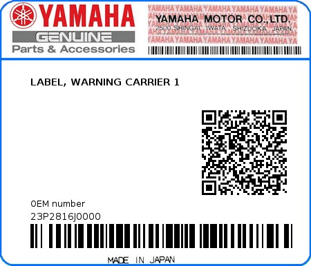 Product image: Yamaha - 23P2816J0000 - LABEL, WARNING CARRIER 1  0