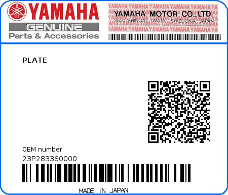 Product image: Yamaha - 23P283360000 - PLATE  0