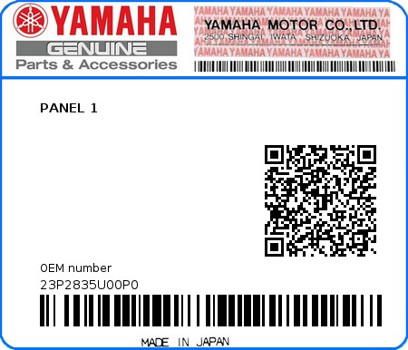 Product image: Yamaha - 23P2835U00P0 - PANEL 1  0