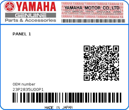 Product image: Yamaha - 23P2835U00P1 - PANEL 1  0