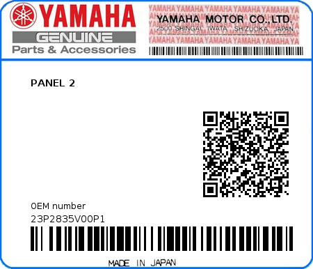 Product image: Yamaha - 23P2835V00P1 - PANEL 2  0
