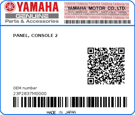 Product image: Yamaha - 23P2837M0000 - PANEL, CONSOLE 2  0