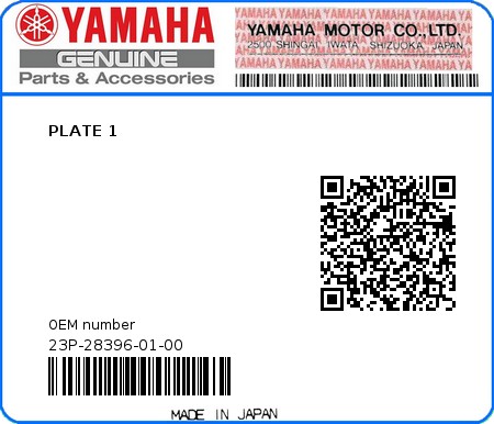 Product image: Yamaha - 23P-28396-01-00 - PLATE 1  0