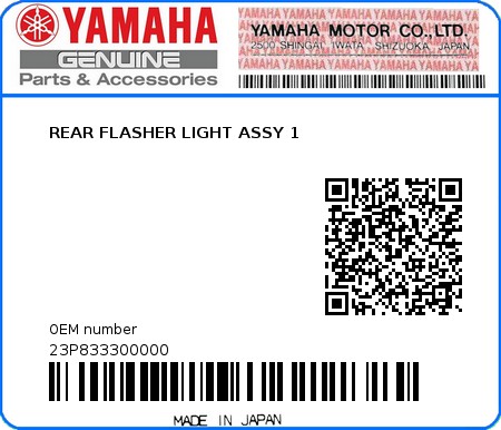 Product image: Yamaha - 23P833300000 - REAR FLASHER LIGHT ASSY 1  0