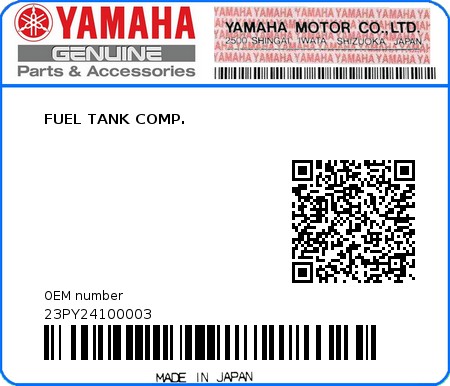 Product image: Yamaha - 23PY24100003 - FUEL TANK COMP.  0