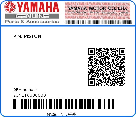 Product image: Yamaha - 23YE16330000 - PIN, PISTON  0