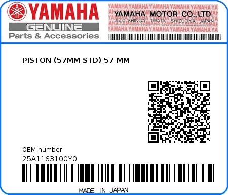Product image: Yamaha - 25A1163100Y0 - PISTON (57MM STD) 57 MM  0