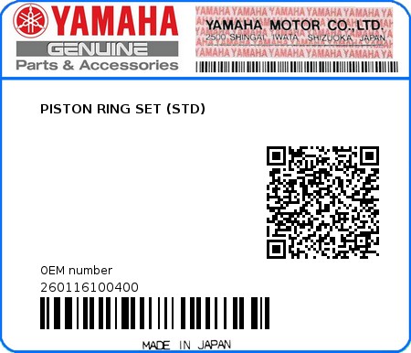 Product image: Yamaha - 260116100400 - PISTON RING SET (STD)  0