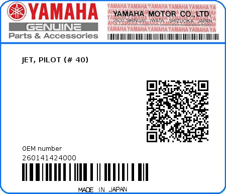 Product image: Yamaha - 260141424000 - JET, PILOT (# 40)  0