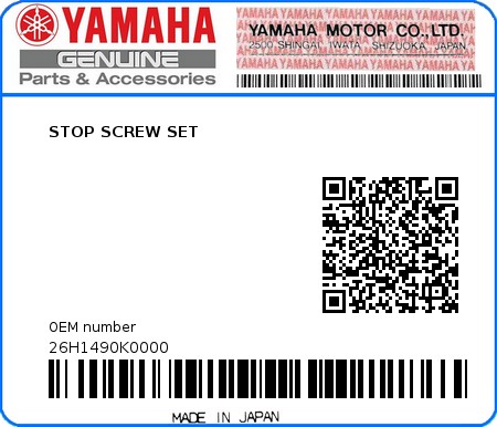 Product image: Yamaha - 26H1490K0000 - STOP SCREW SET   0