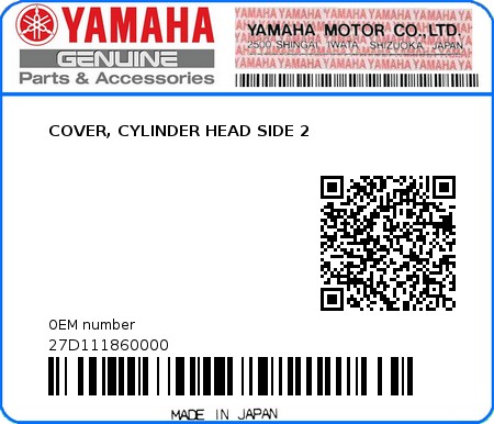 Product image: Yamaha - 27D111860000 - COVER, CYLINDER HEAD SIDE 2  0