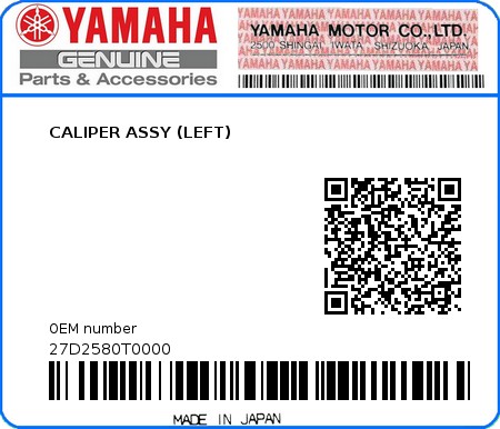 Product image: Yamaha - 27D2580T0000 - CALIPER ASSY (LEFT)  0