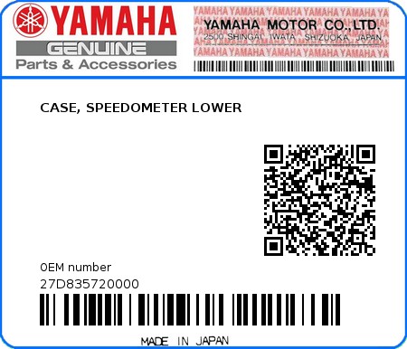 Product image: Yamaha - 27D835720000 - CASE, SPEEDOMETER LOWER  0